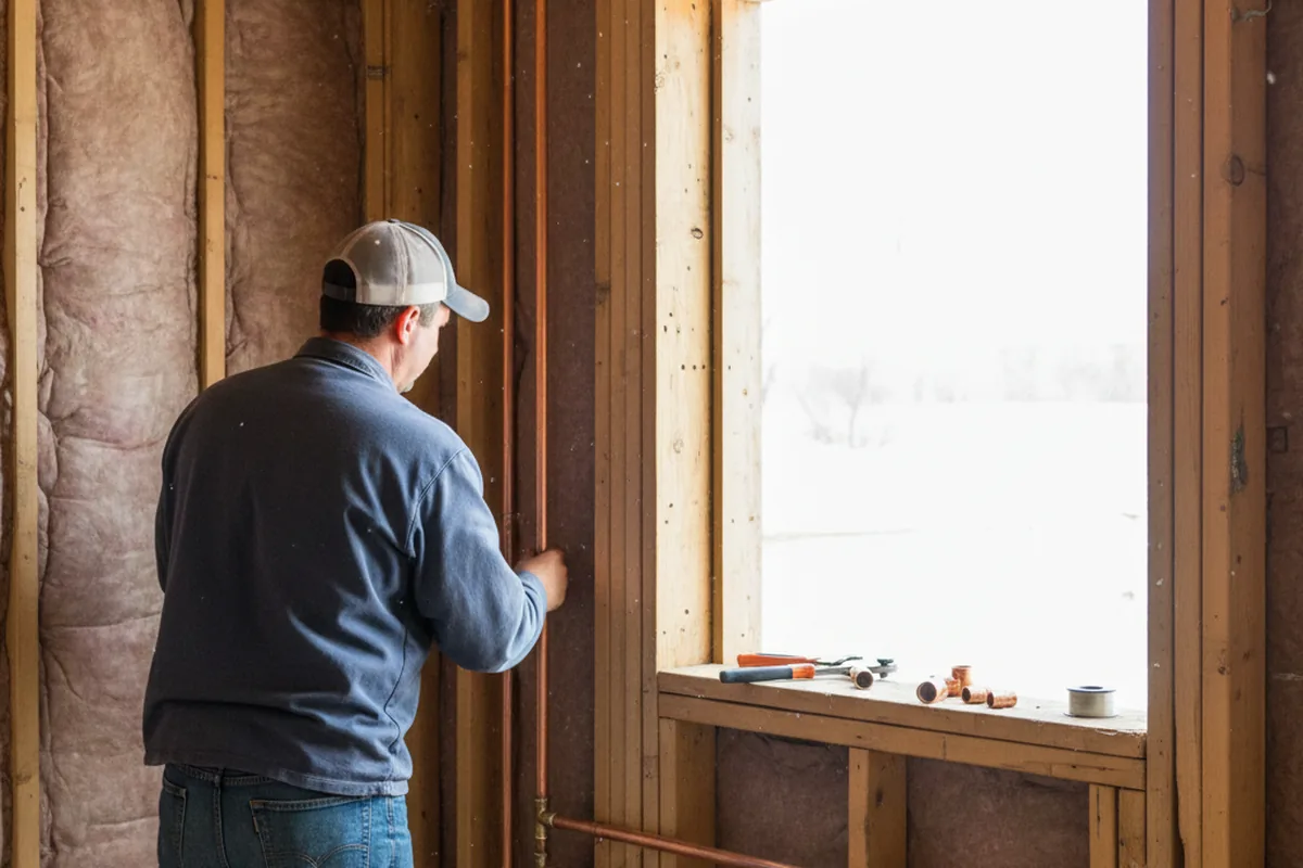Licensed plumber running new copper supply lines in a Mayking home